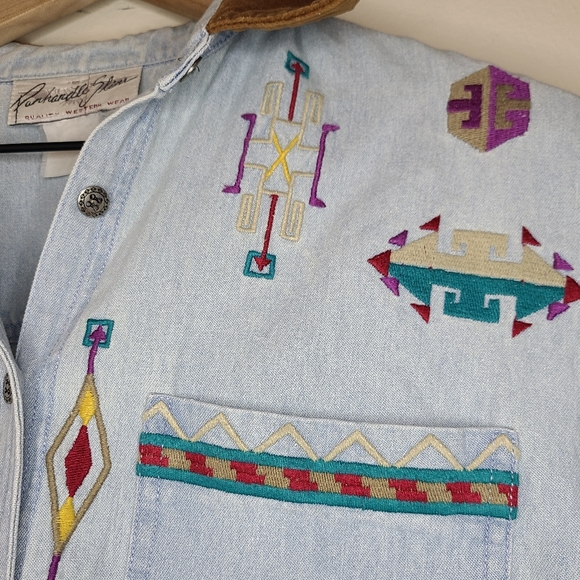 Panhandle Slim Western denim suede collar Button Up - Picture 5 of 9